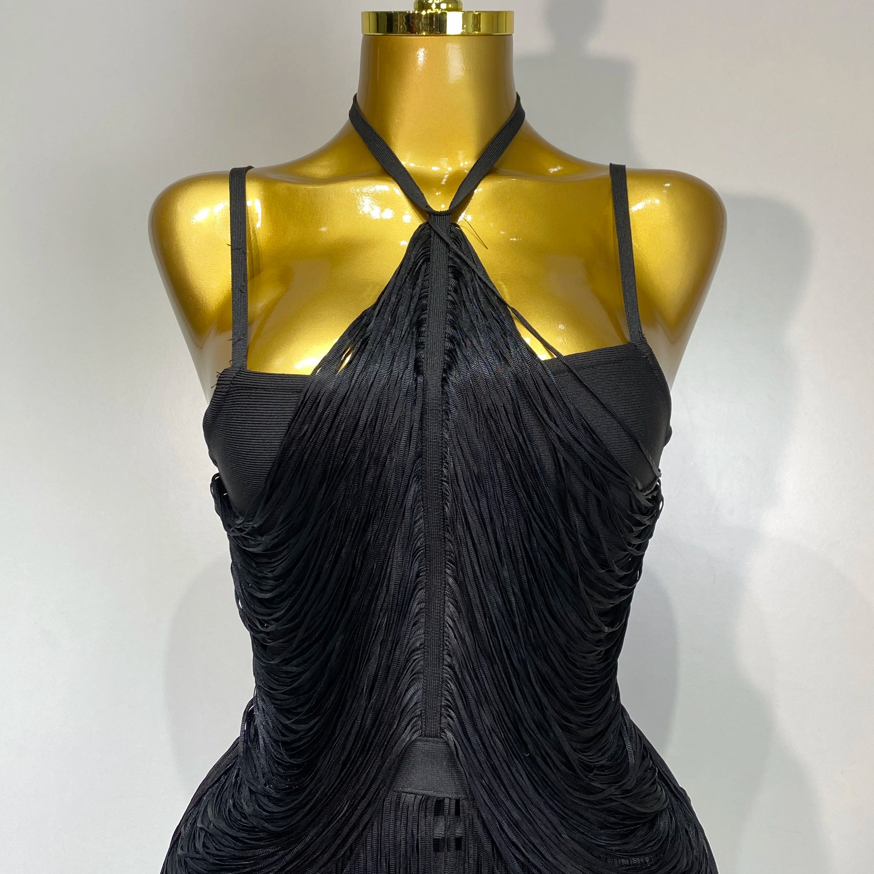 Women Sexy Backless Tassel Black Ankle Bodycon Bandage Dress 2025 Celebrity Elegant Evening Club Luxury Birthday Party Dresses