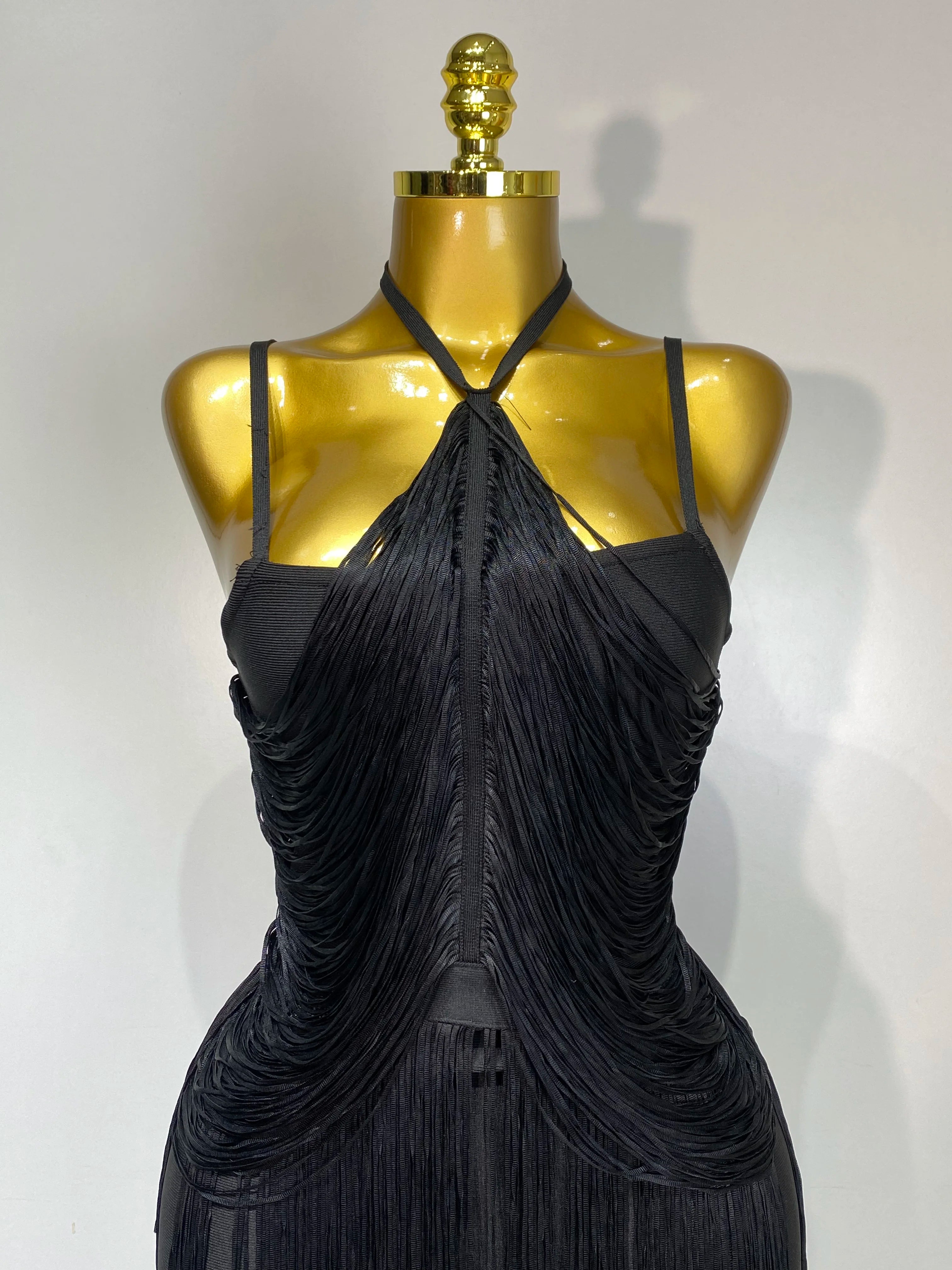 Women Sexy Backless Tassel Black Ankle Bodycon Bandage Dress 2025 Celebrity Elegant Evening Club Luxury Birthday Party Dresses