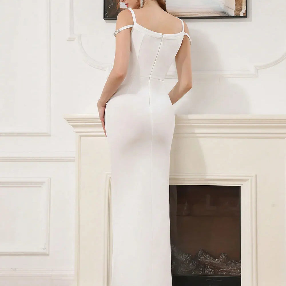 2025 Elegant Women's Spaghetti Strap Nail Diamond Design Bandage Dress Bodycon Backless Long Dress Fashion Dinner Party Vestidos