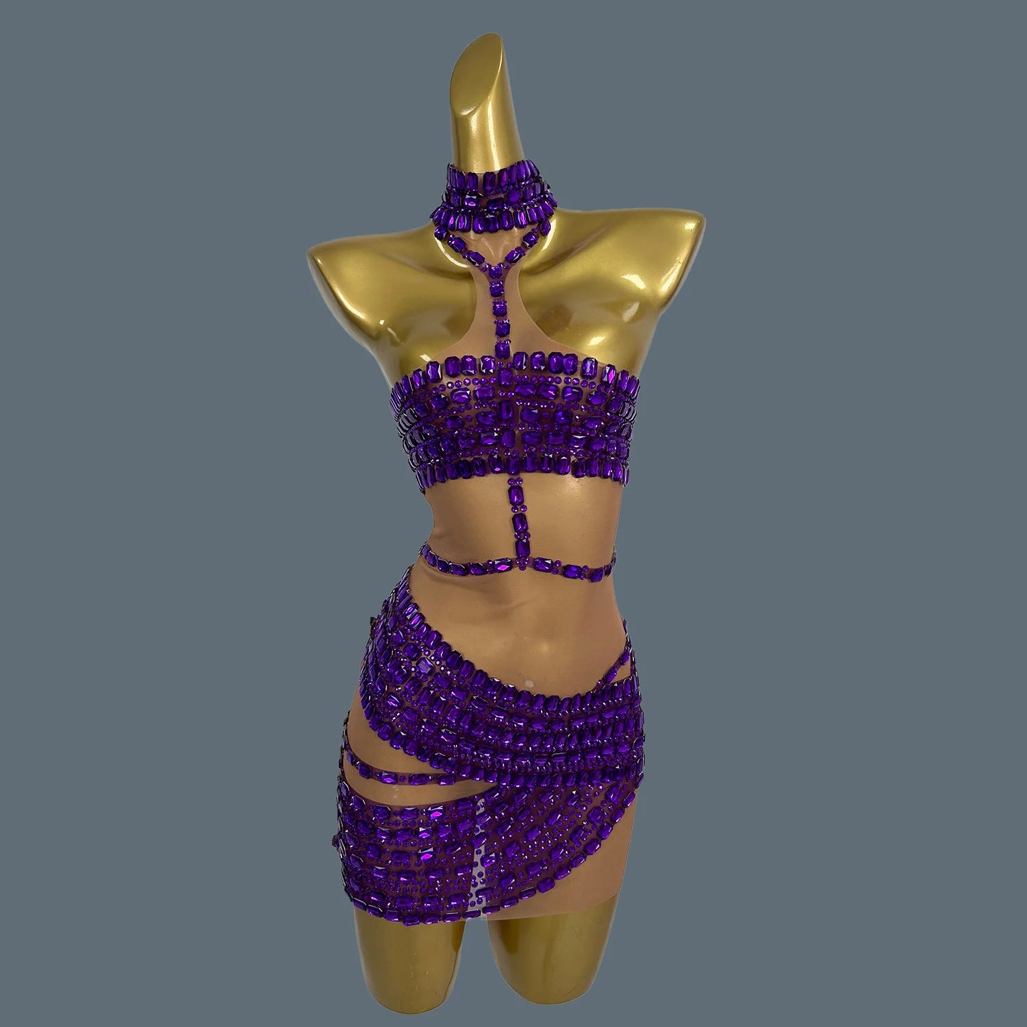 New Silver Rhinestones Sexy Backless Dress Women Birthday Celebrate Outfit Evening Stage Performance Dancer Costume Fangtang