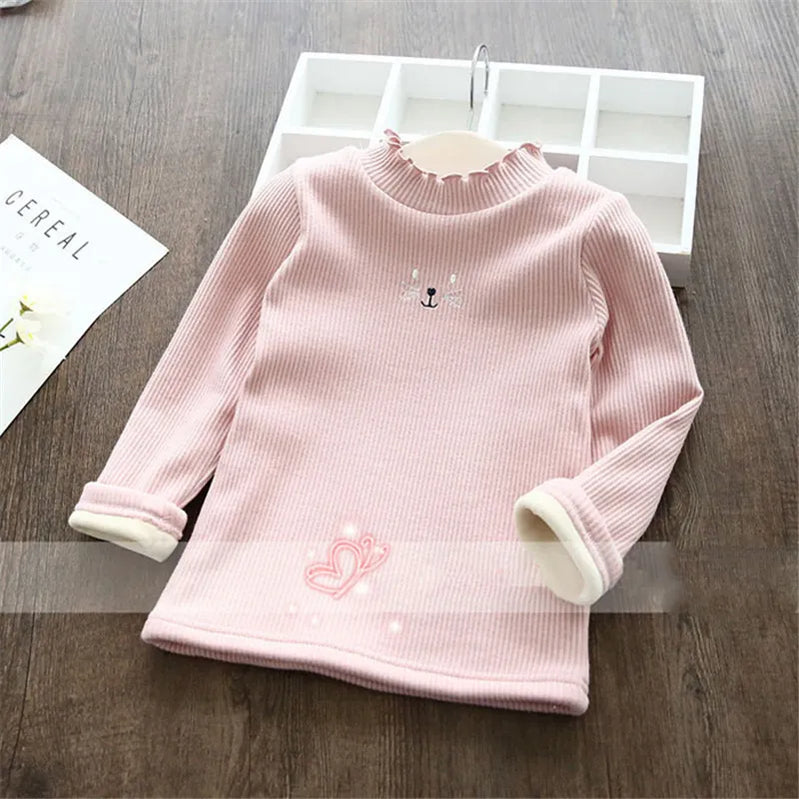 Fashion Girls Sweaters 2024 Winter Children Clothes Cartoon Kids Tops Warm Velvet Thick Kids Sweater Girls Outwear Sweater Pink
