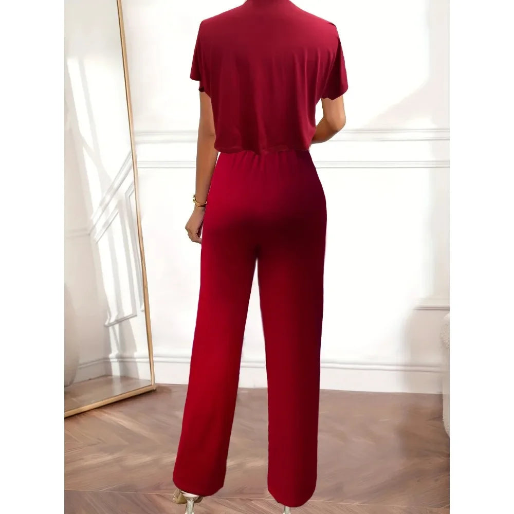 Plus Size Casual V Neck High Low Hem Short Sleeve Tee & Drawstring Pant Outfits Two Piece Set