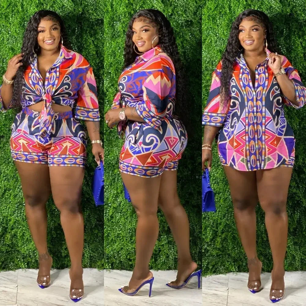 CMYAYA 3D Paisley Women Shorts Suit and Half Sleeve Shirt Top Street Blouses Tracksuit INS Two 2 Piece Set 2022 Summer Outfits
