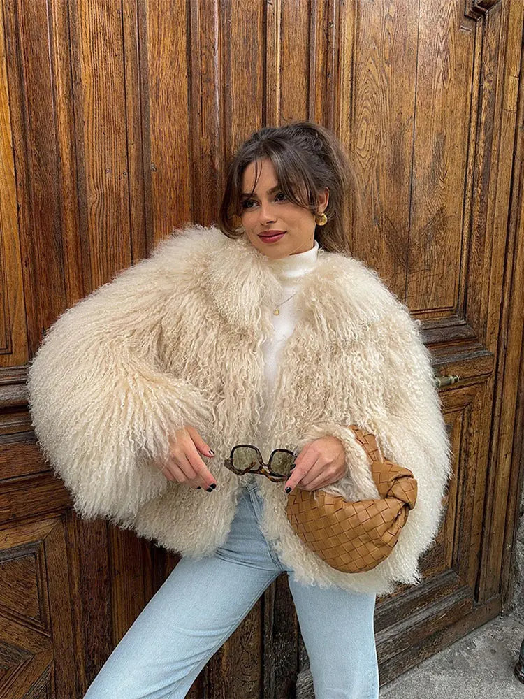 Winter New Fashion Solid Fluffy Fur Coat Women High Street Luxury Lapel Collar Faux Fur Jacket Female Casual Overcoats Khaki A