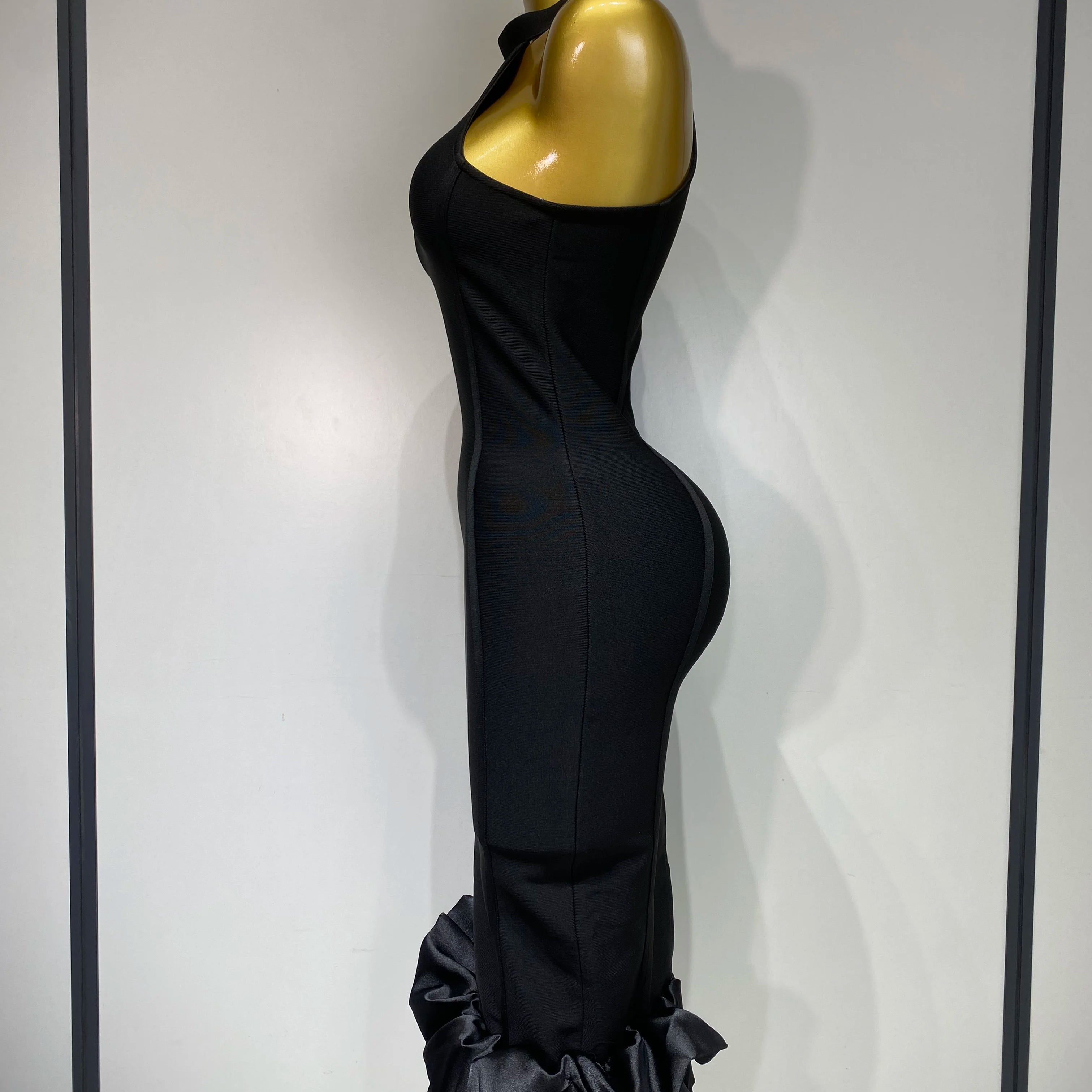 Women Sexy High Collar Ruffle Black Bandage Dress Sheath Sleeveless Party Prom Gown Elegant Formal Luxury Birthday Club Dresses