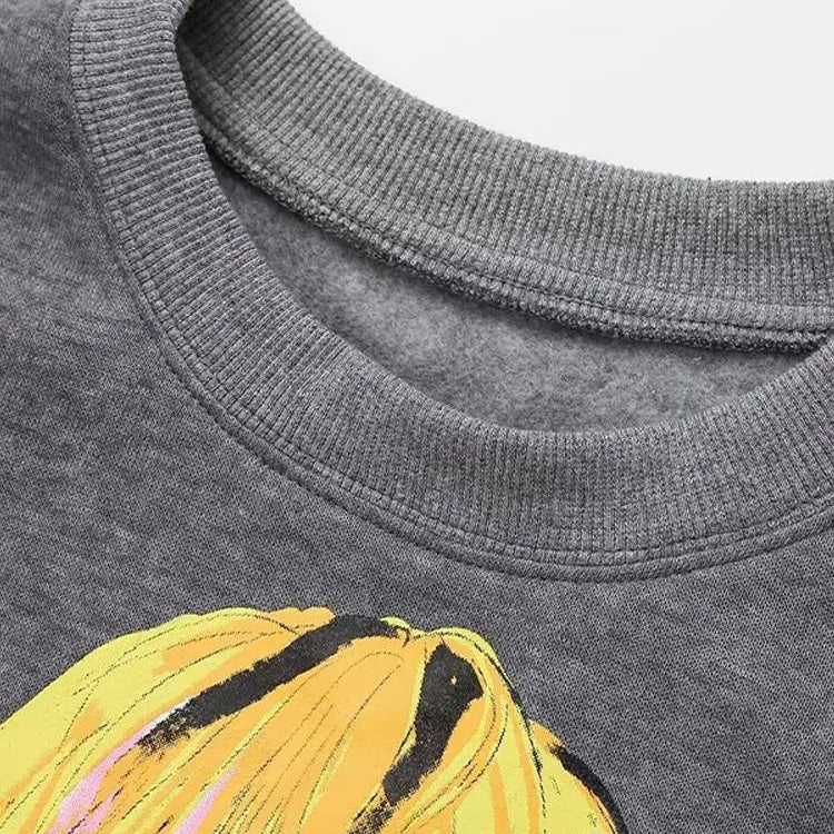 Cartoon Contrast Printed Sweatshirts Women Loose O-neck Long Sleeve Pullovers Female Autumn Fashion Casual Ladies Top