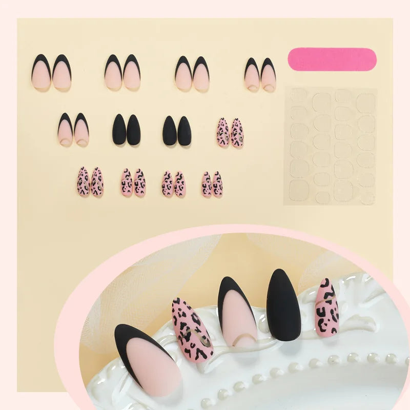 Black Cool Fake Nails Halloween Bat Press on Nails Almond Decorated Nail Tips Rivet Bow False Nails 24pcs Reusable Acrylic Nails