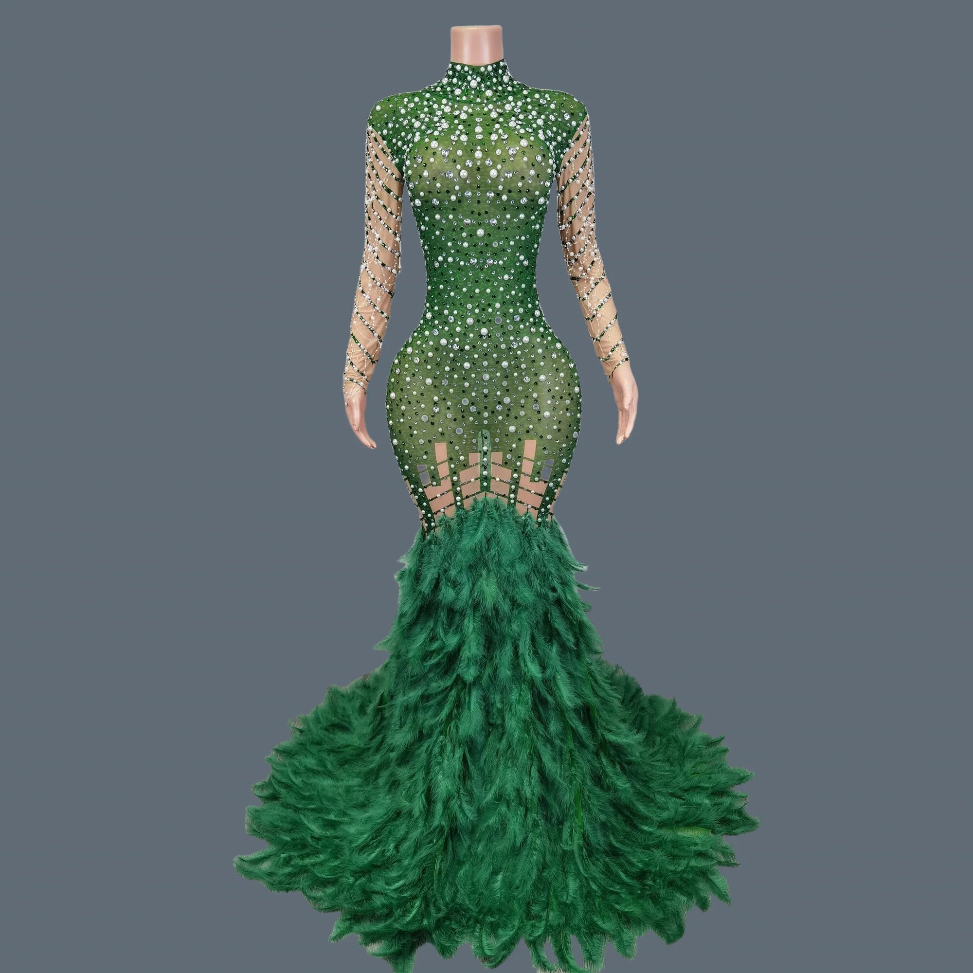 Shine Rhinestone Pearls Full Evening Dress for Women Party Drag Queen Club Birthday Special Sexy Dress Cocktail Prom Liantiyumao