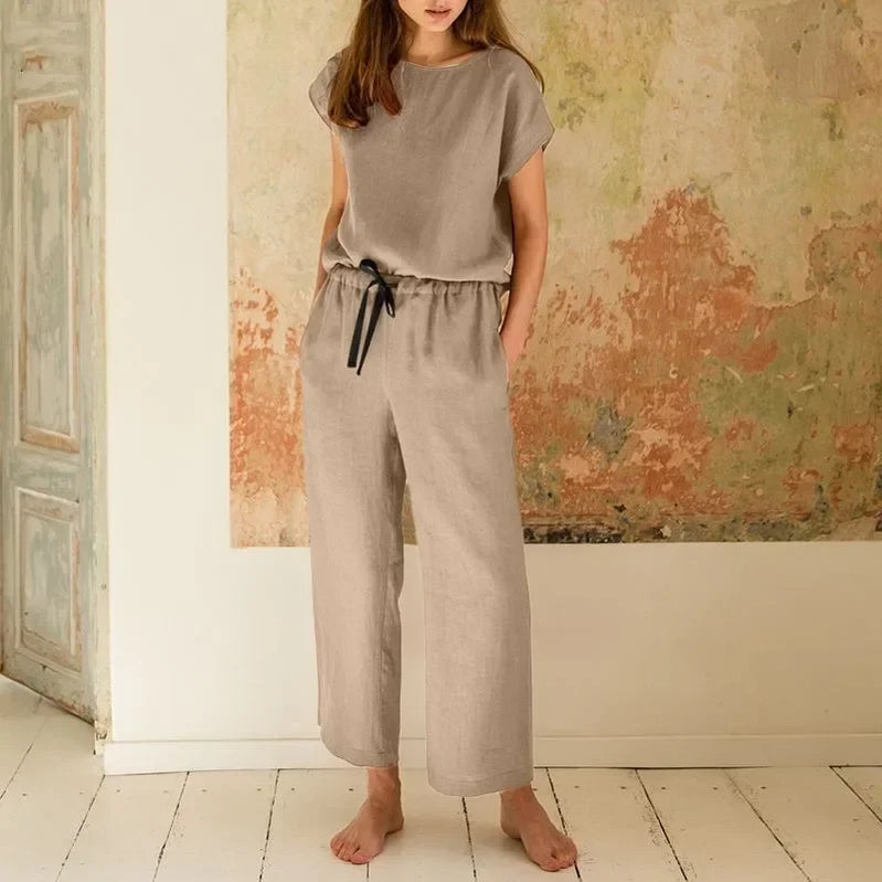 2024 New Matching Series Plus Size Women's Clothing Set Fashion Cotton and Hemp Short Sleeved Shirt Wide Leg Pants Two Piece Set