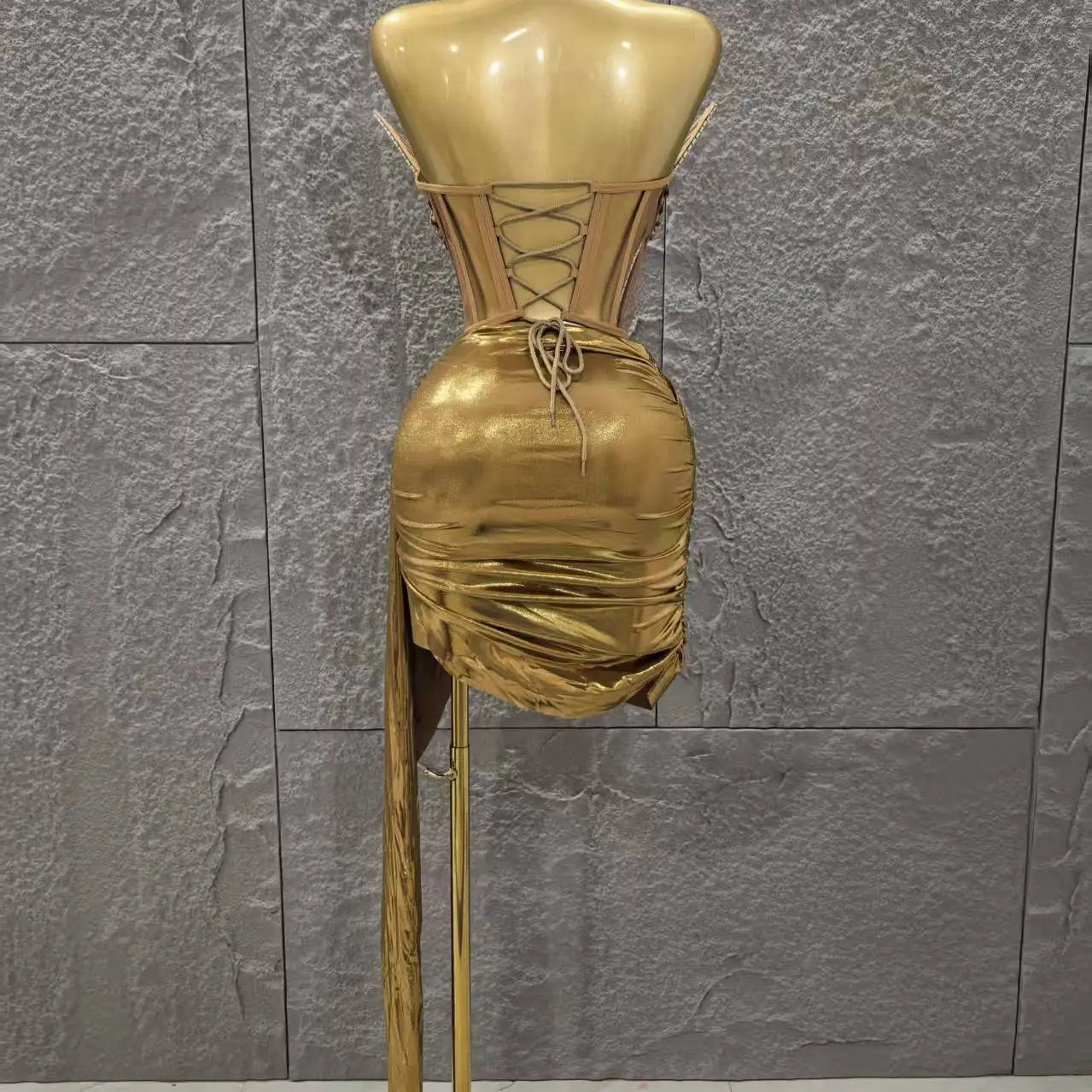 Robe moulante sexy 2 pièces pour femme, couleur or et argent, sans bretelles, scintillante, idéale pour une soirée en boîte de nuit ou un anniversaire