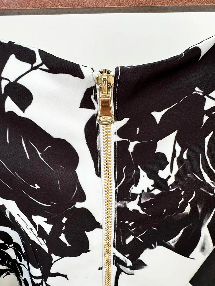 HIGH STREET Newest Runway Designer Fashion Women's Metal Rose Buttons Printed Floral Mini Skirt