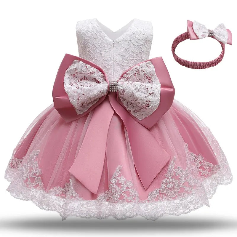 Toddler Baby Girl Dress Big Bow Baptism Dress for Girls First Year Birthday Party Wedding Dress Baby Clothes Tutu Fluffy Gown 648-DSF