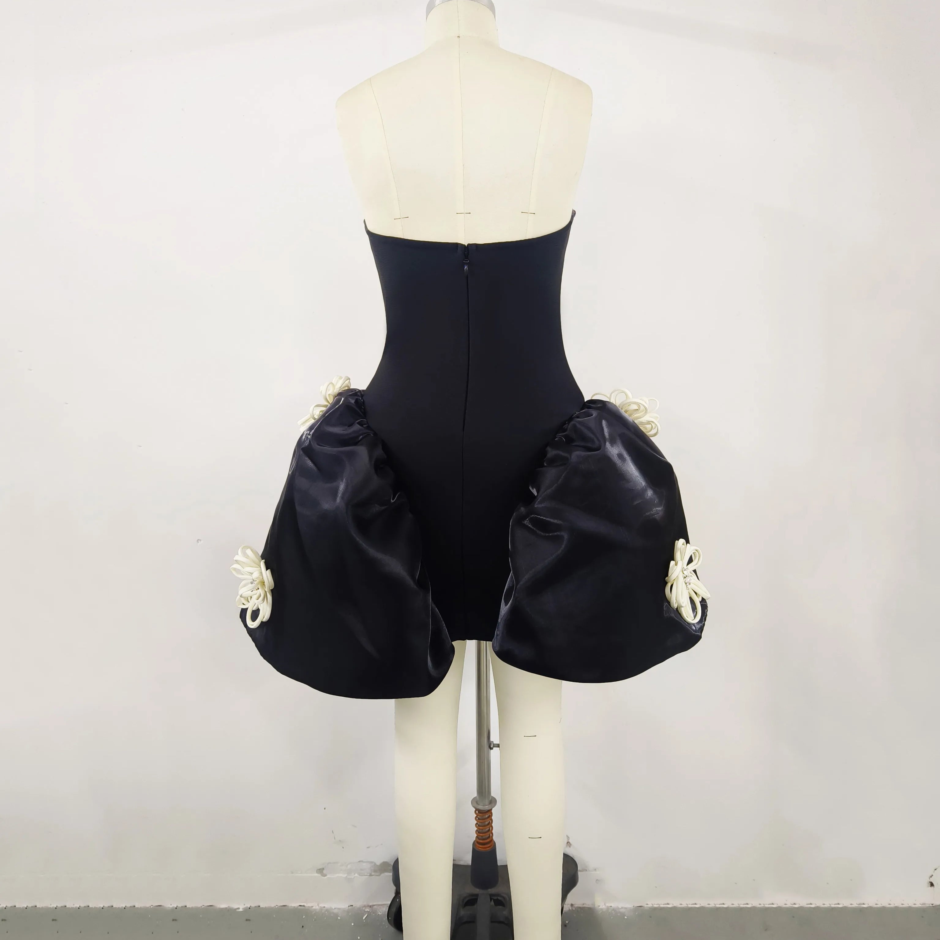 Vestido de baile floral sem alças, sexy, preto, feminino, mini vestido de bandagem, moda festa de aniversário, comemoração, vestido de noite