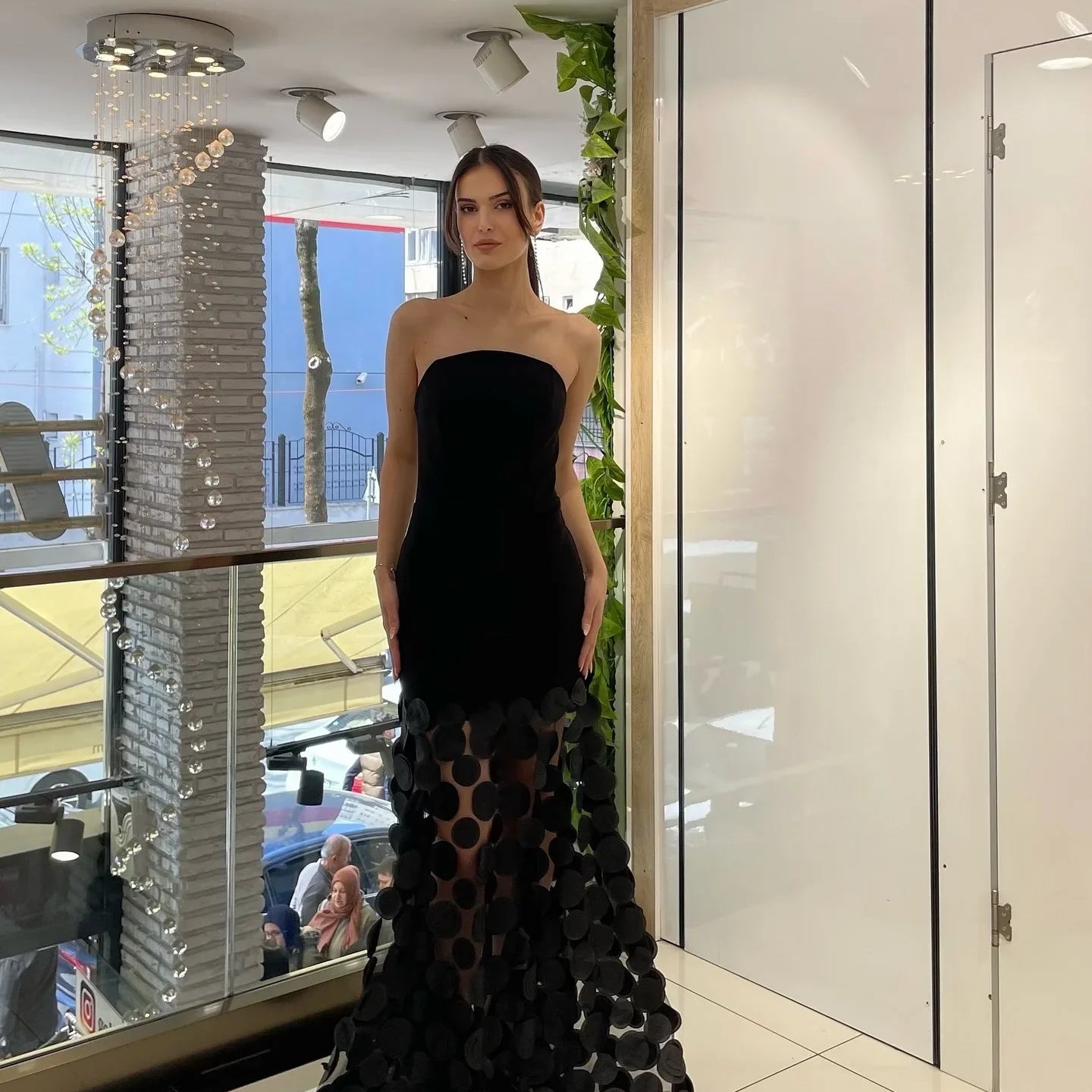 Black White Beige Women Sexy Strapless Off the Shoulder Mesh Long Dress High Street Celebrate Evening Party Birthday Outfit