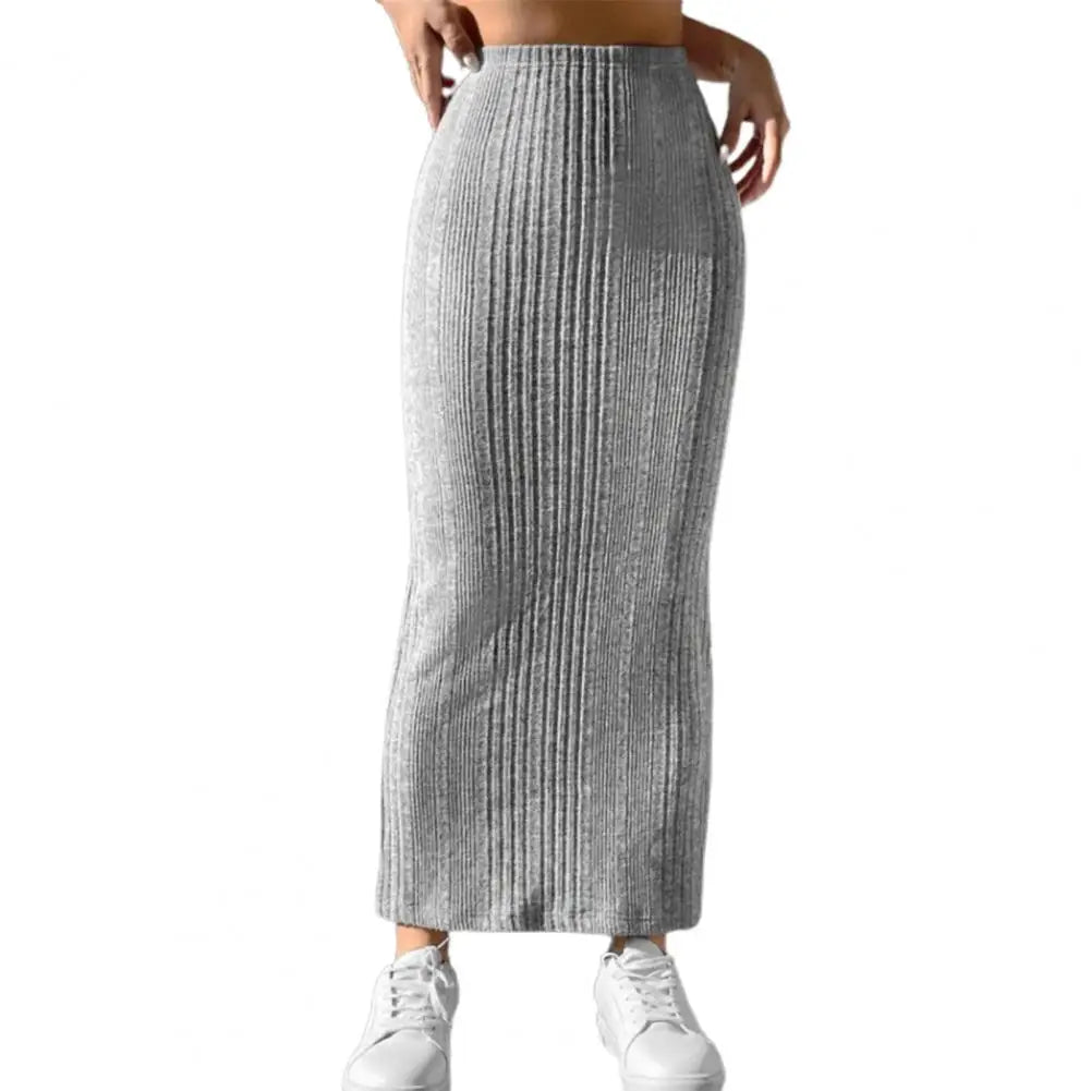 Solid Bodycon Ruched Knitted Long Skirt Women Sexy Black Elastic Elegant High Waist Mermaid Sheath Maxi Skirts Summer Streetwear Light Grey