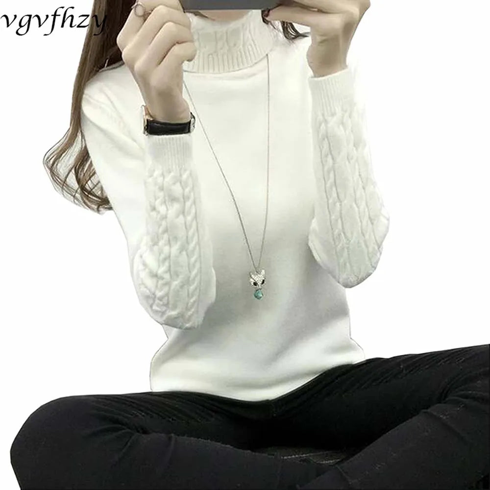 Women Turtleneck Winter Sweater Women Long Sleeve Knitted Women Sweaters And Pullovers Female Jumper Tricot Tops WHITE