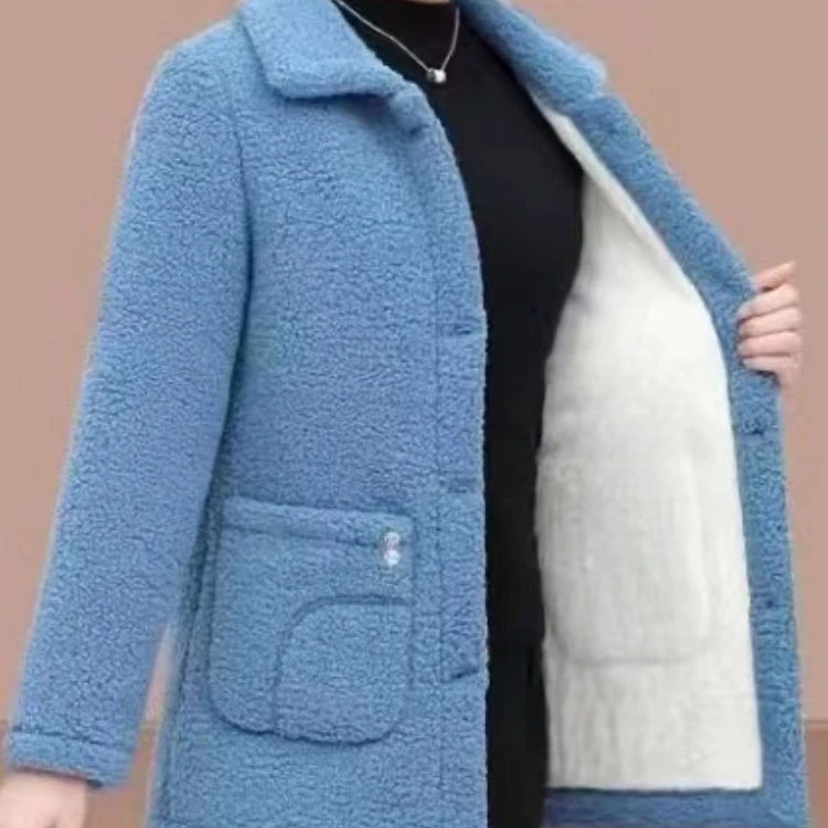 Clothes Women Overcoat Velvet Thickened Lamb Fleece Long Sleeve Coat Warm Coat Autumn Winter Overgarment Solid Color Plus Size