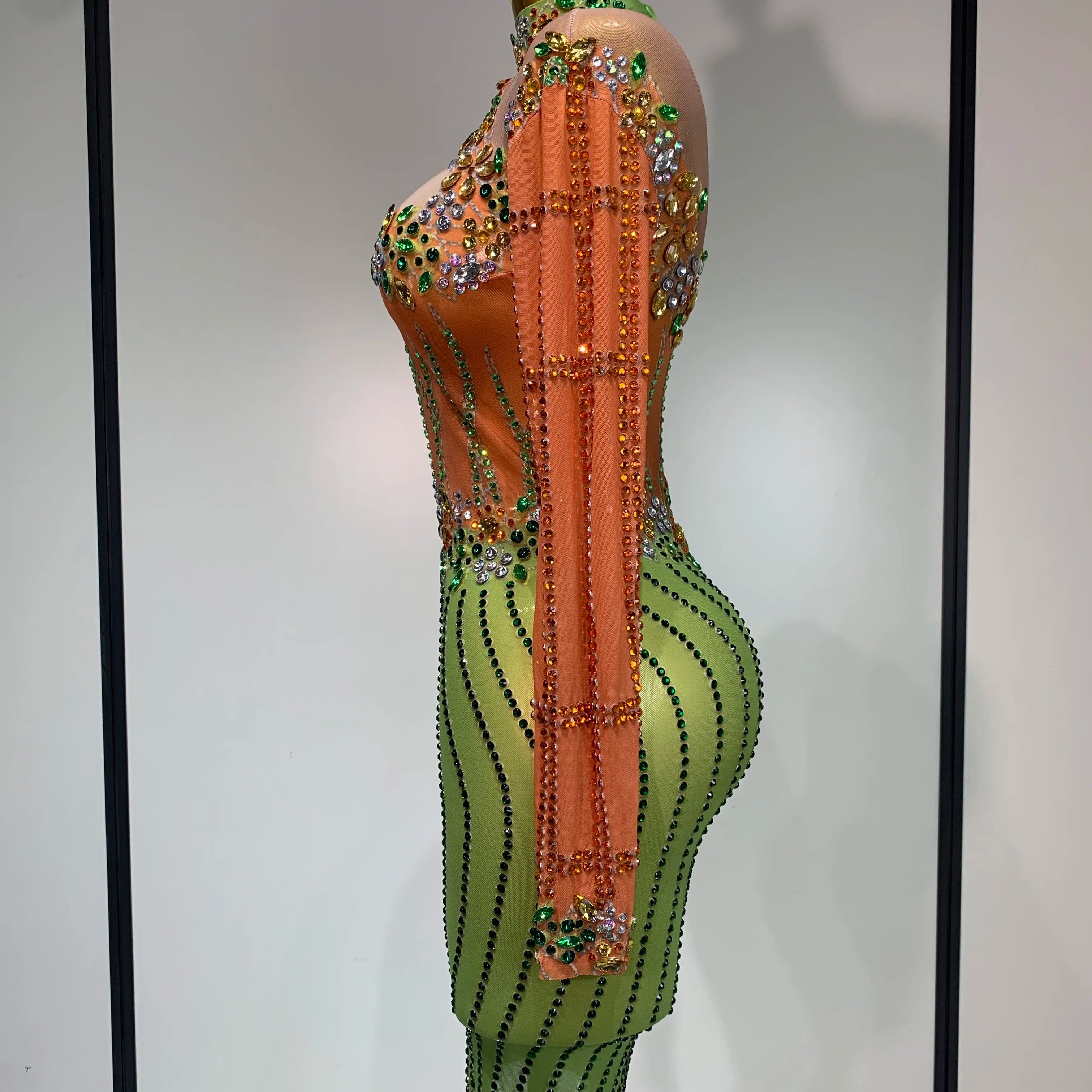 Luxury Birthday Dress Women Sparkly Diamond Short Dress Sexy Mesh See Through Celebrate Evening Party Singer Performance Costume