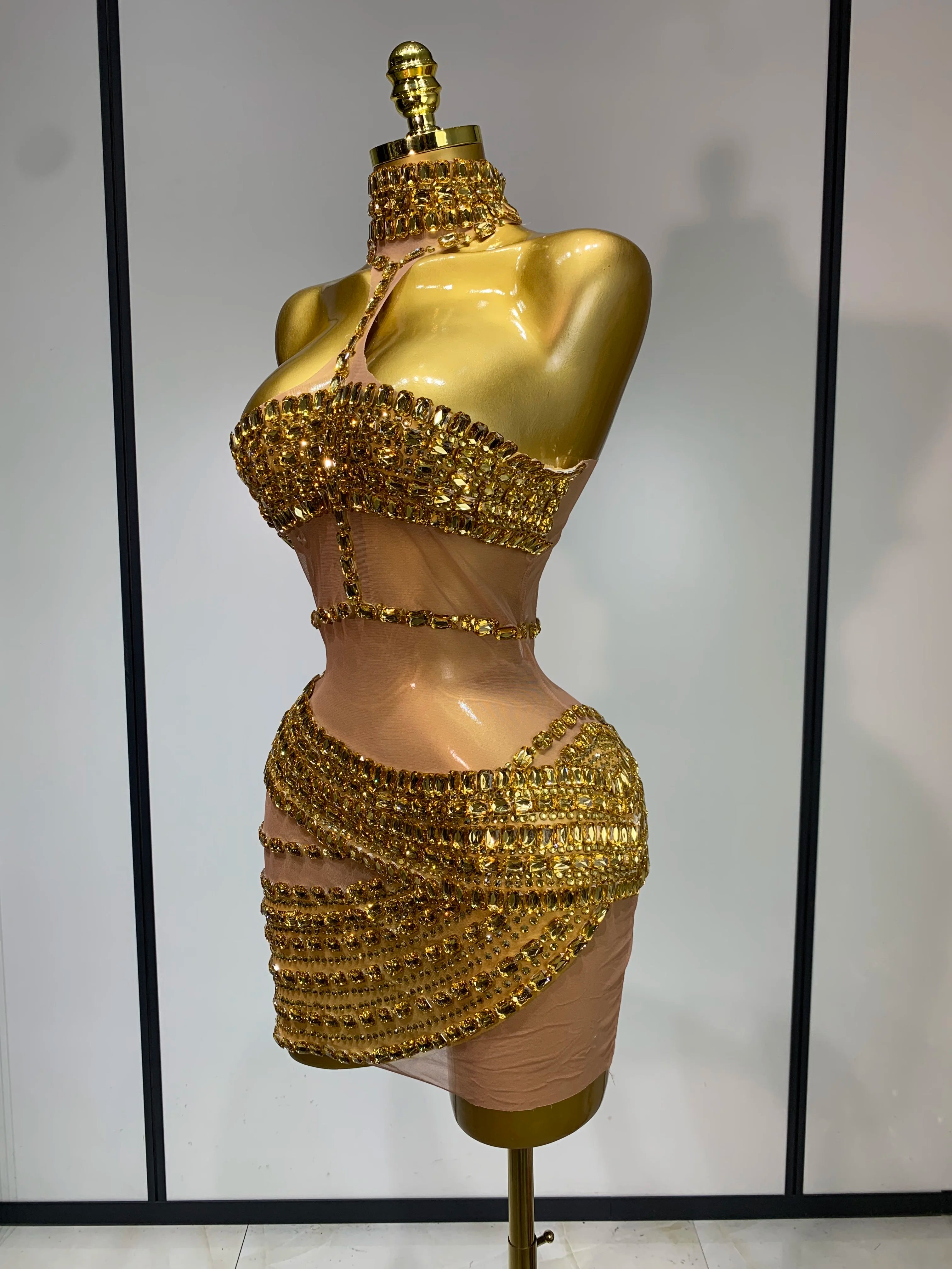 Vestido curto com strass brilhante para mulheres, vestido sexy para festa, comemoração de aniversário, sessão de fotos, performance de palco, DJ, fantasia de canto