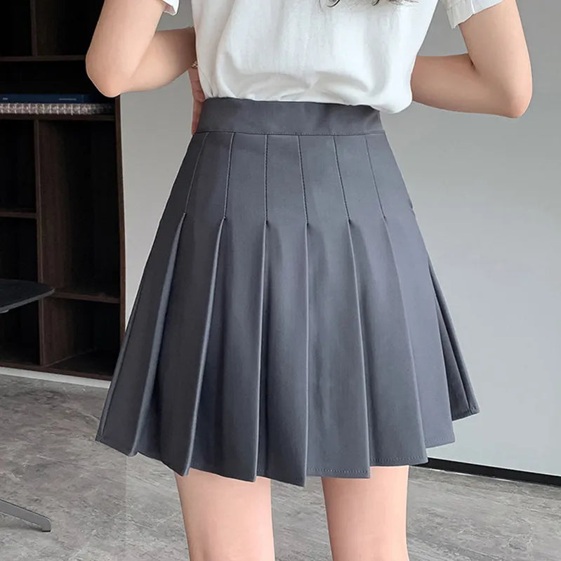 Korean Elastic High Waist Pleated Skirt Woman Black Gray Short A-Line Skirts for Women Summer Jk Uniform Mini Skirt