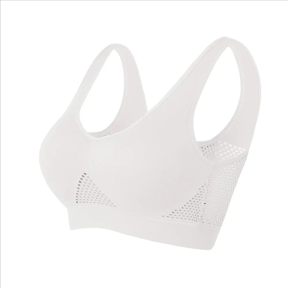 Seamless Mesh Women Sports Bras Fitness Gym Running Underwear Shockproof Bra Wireless 6XL Plus Size Crop Top Breathable Yoga Bra White