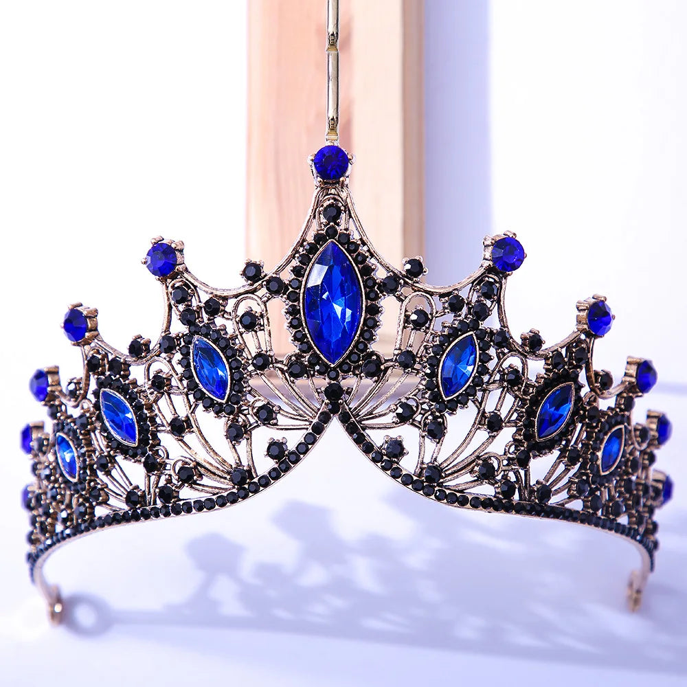 Baroque Black Tiara Crown For Wedding Birthday Party Hair Jewelry Queen Bridal Bride Purple Crystal Crown Hair Accessories blue black