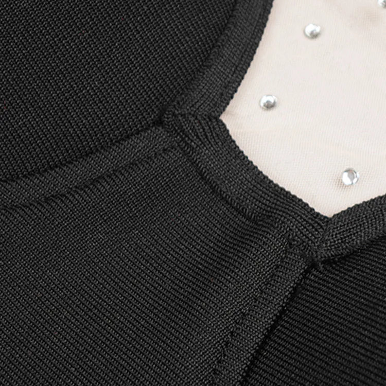 Women Celebrity Sexy Long Sleeve Diamonds Black Mesh Mini Bodycon Bandage Dress 2024 Elegant Evening Club Party Dress