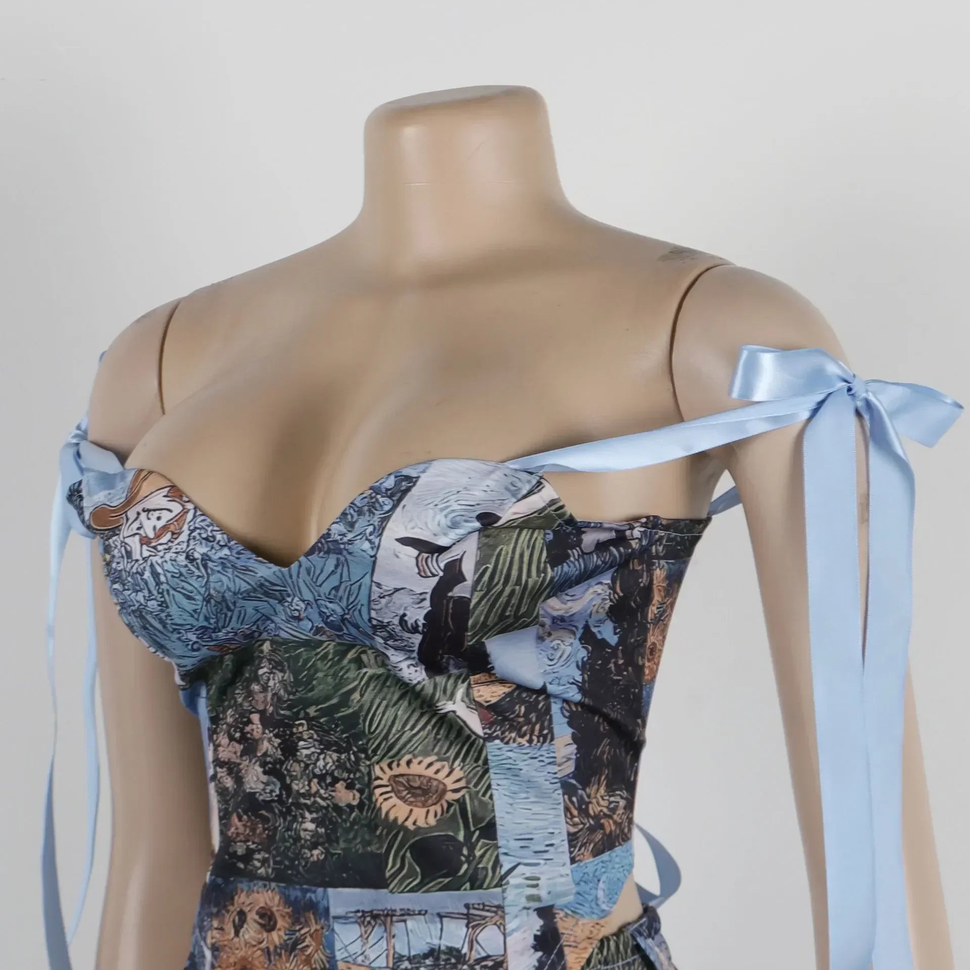 CM.YAYA Oil Painting Printed Women's Set Lace Up Back Crop Top and Pants Suit 2024 Fall Winter Two 2 Piece Sets Outfit Tracksuit