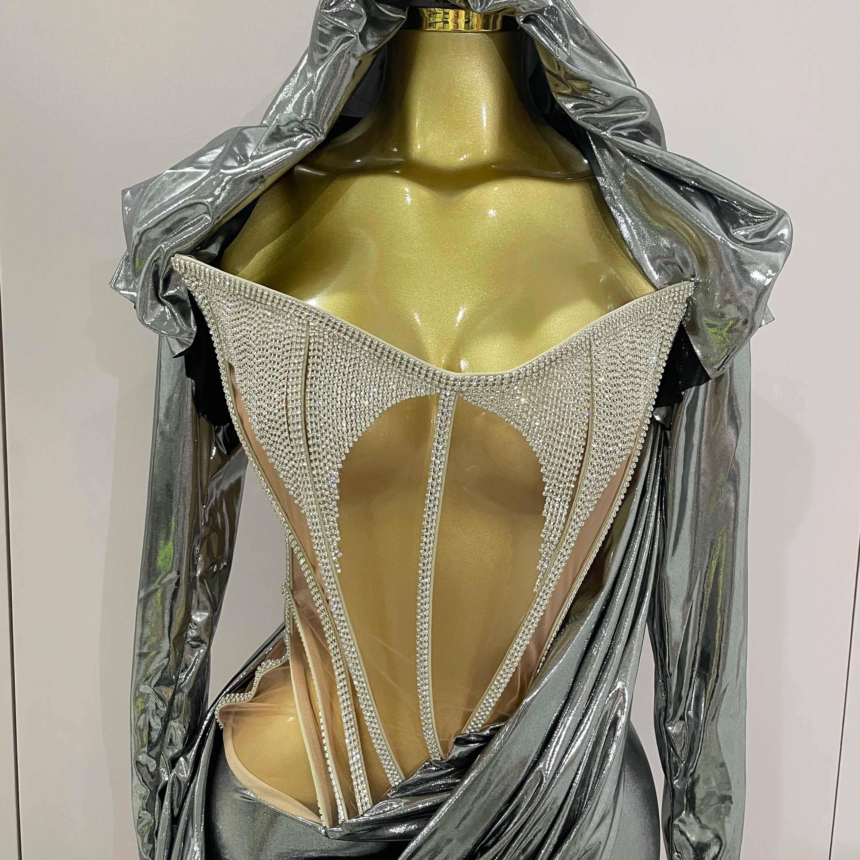 Stage Costume Sparkly Nightclub Gogo Party Dress Women Carnival Party Outfit Festival Cool Clothing Hoodie Dress Two Piece Set