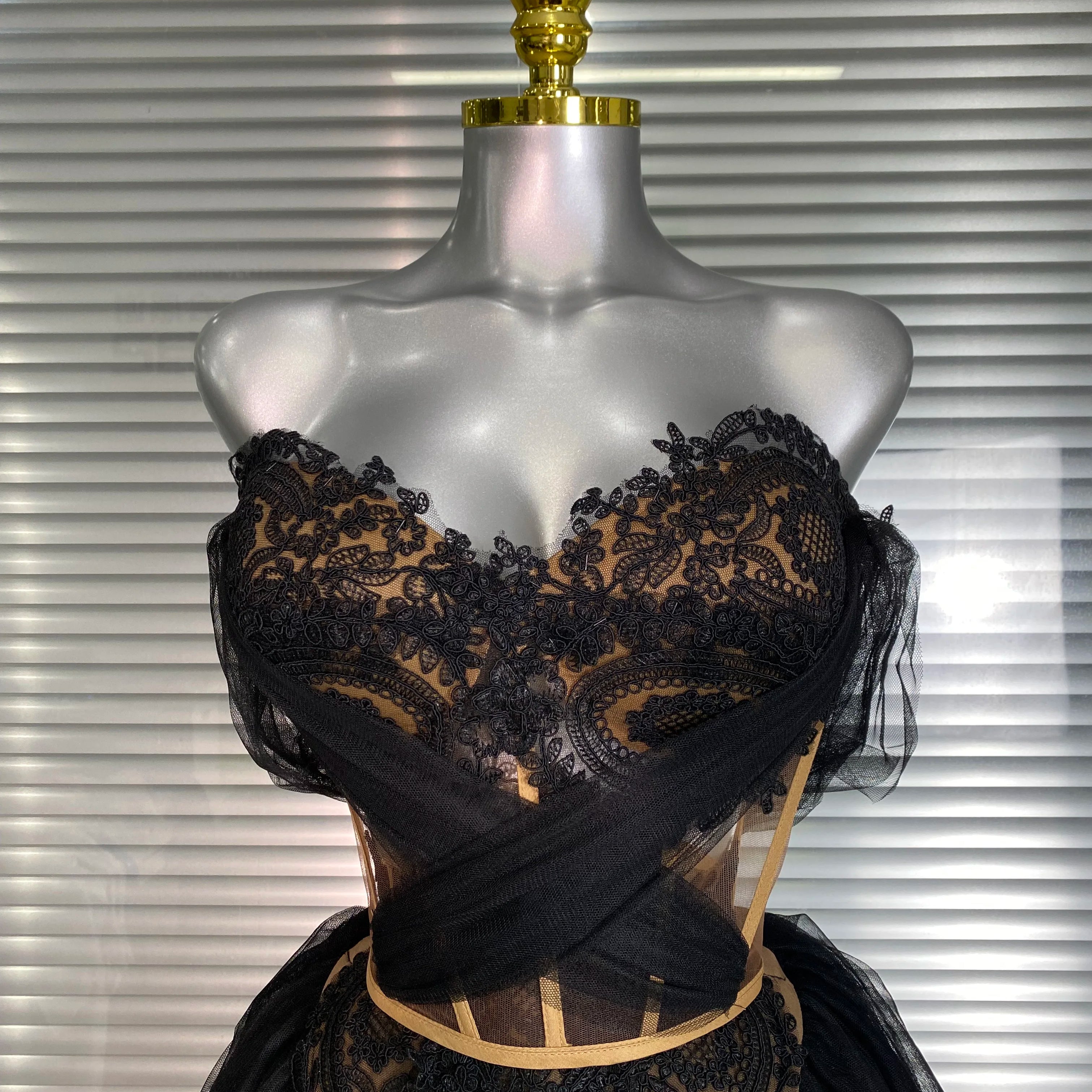 Summer New 2025 INS Sexy Two Pieces Set Women Celebrity Adjustable Laced Black Skirt Suits Stage Costume