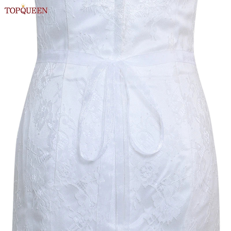 TOPQUEEN S319 Rhinestones Wedding Belt Sparkly Bride Dress Decorative Sash with Stone Jeweled Satin Ribbons Silver Gown Applique White organza ribbon