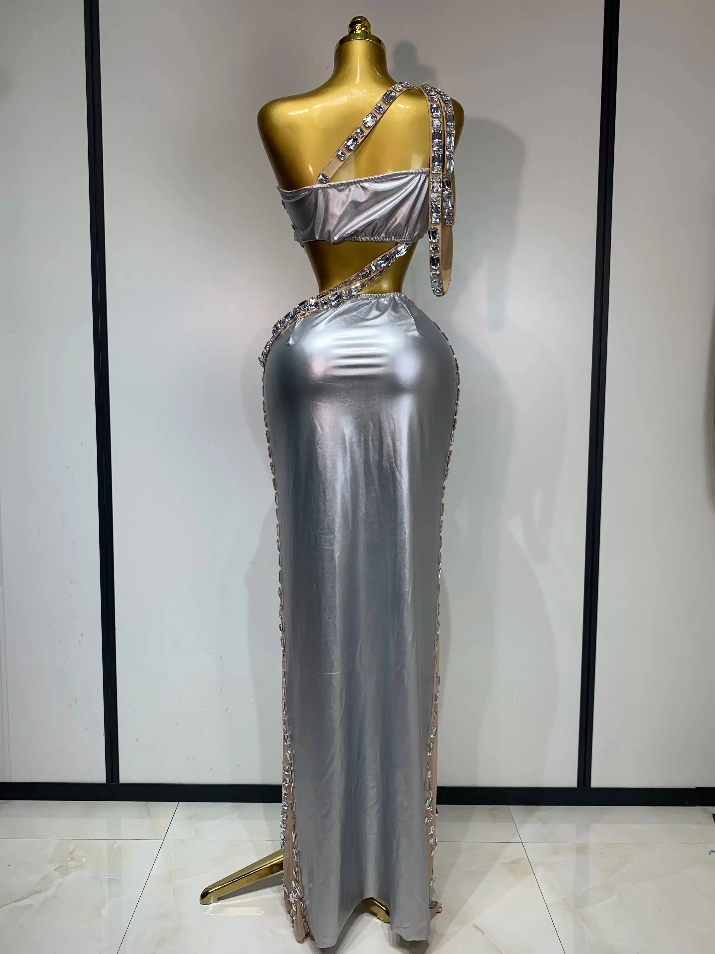 Celebrate Luxury Birthday Stage Show Wear Sparkling Rhinestones Two Pieces Set Sleelveless Evening Party Dresses Club Outfit