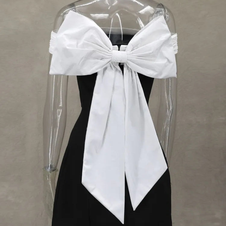 Vestido curto sexy sem costas com laço para mulheres, robe elegante, ombro de fora, sem alças, sem mangas, linha A, vestido sexy para clube