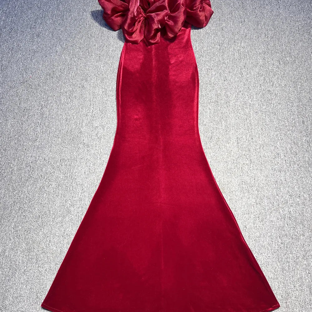 Black Winered Color Women Sexy Off the Shoulder Ruffles Bodycon Velvet Maxi Dress Wedding Party Mermaid Cocktail Outfit