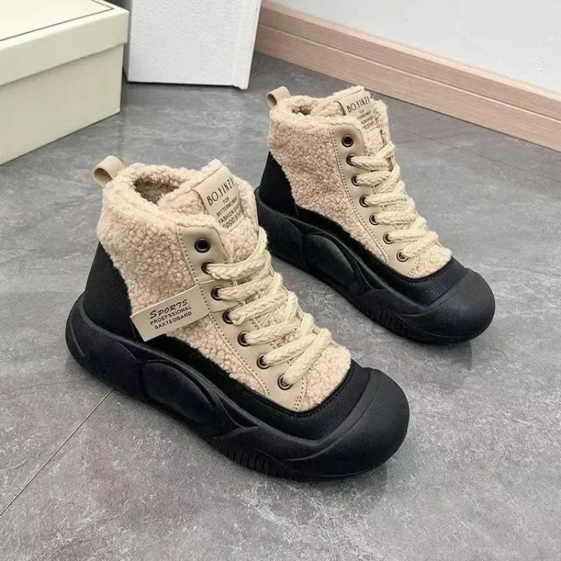 Botas de tornozelo de inverno feminino novos esportes casuais aquecidos sapatos de skate mulher plataforma mais pelúcia bota de neve calçados botas de mujer 