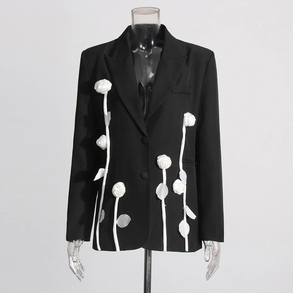 TWOTWINSTYLE Hit Color Spliced Appliques Fashion Jackets for Women Lapel Long Sleeves Patchwork Single Breasted Jacket Female