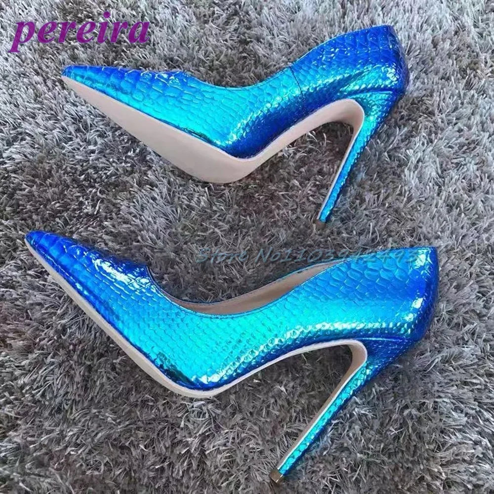 White Snake Pattern Pumps Shallow Pointed Toe High Heels Pull On Luxury Shoes Solid Scales Metallic Sandalias De Mujer 12CM