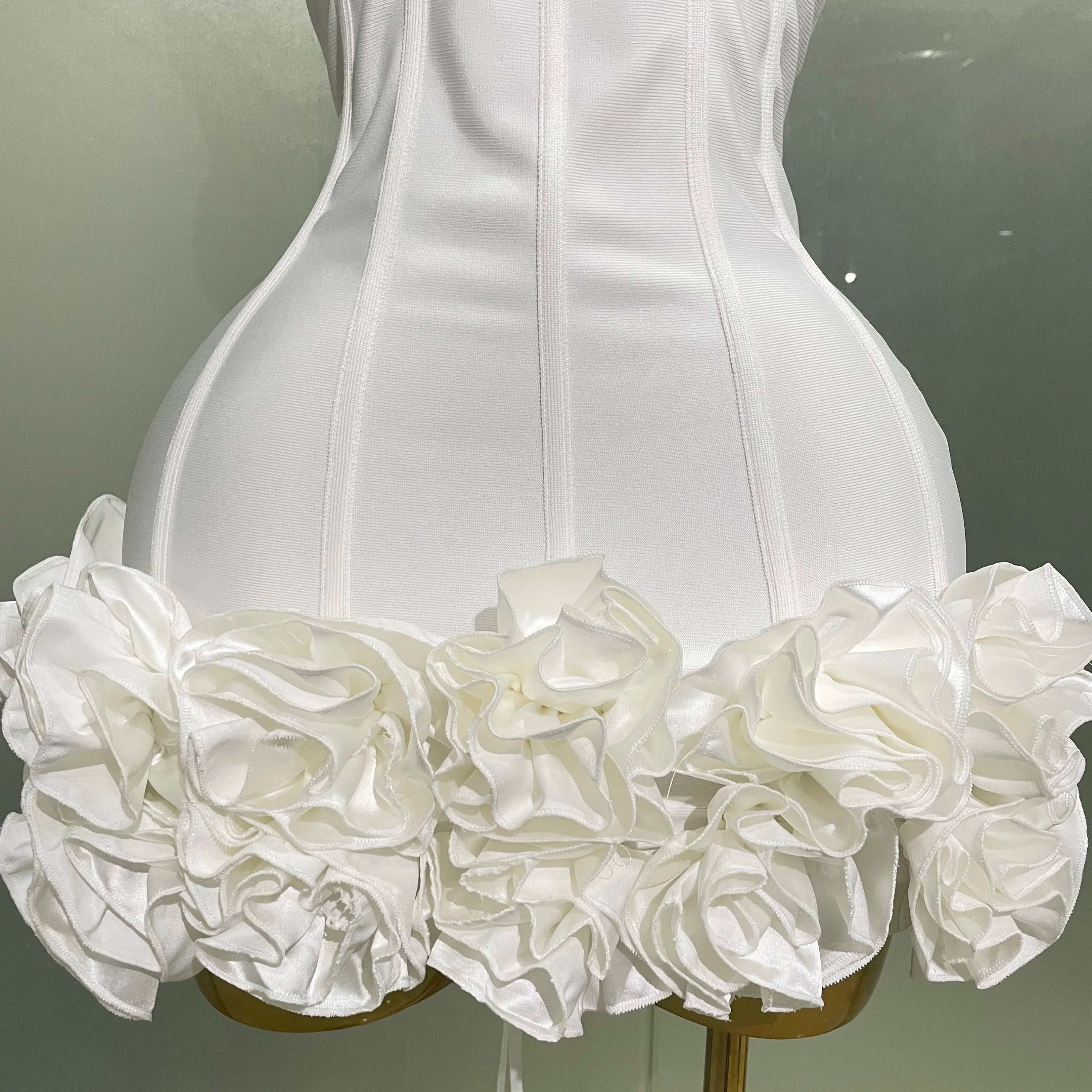 Women Evening Bandage Dress Strapless Bodycon Flowers Mini Celebrity Sexy Birthday Party Dresses Photo Shoot Nightclub Outfit