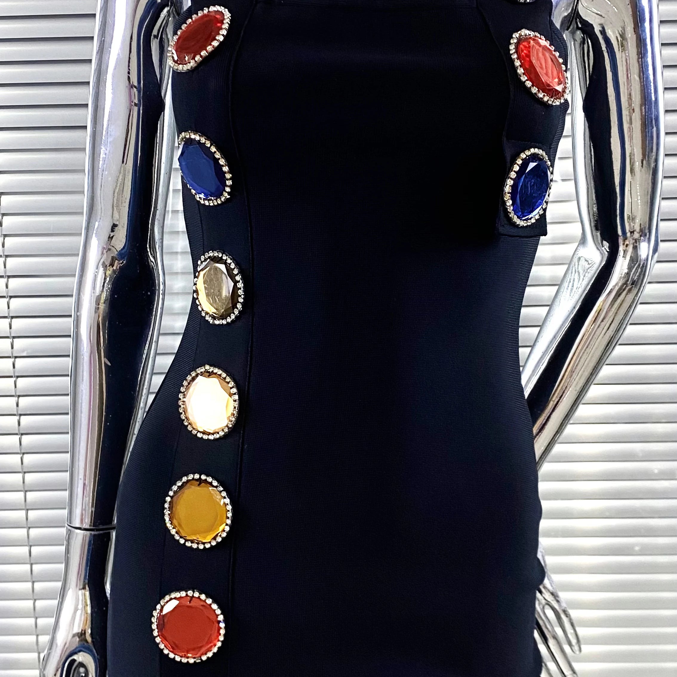 New Summer Special Design Shining Colorful Diamonds Sexy Halter Black Bandage Dress Woman Birthday Party Dress Club Party Outfit