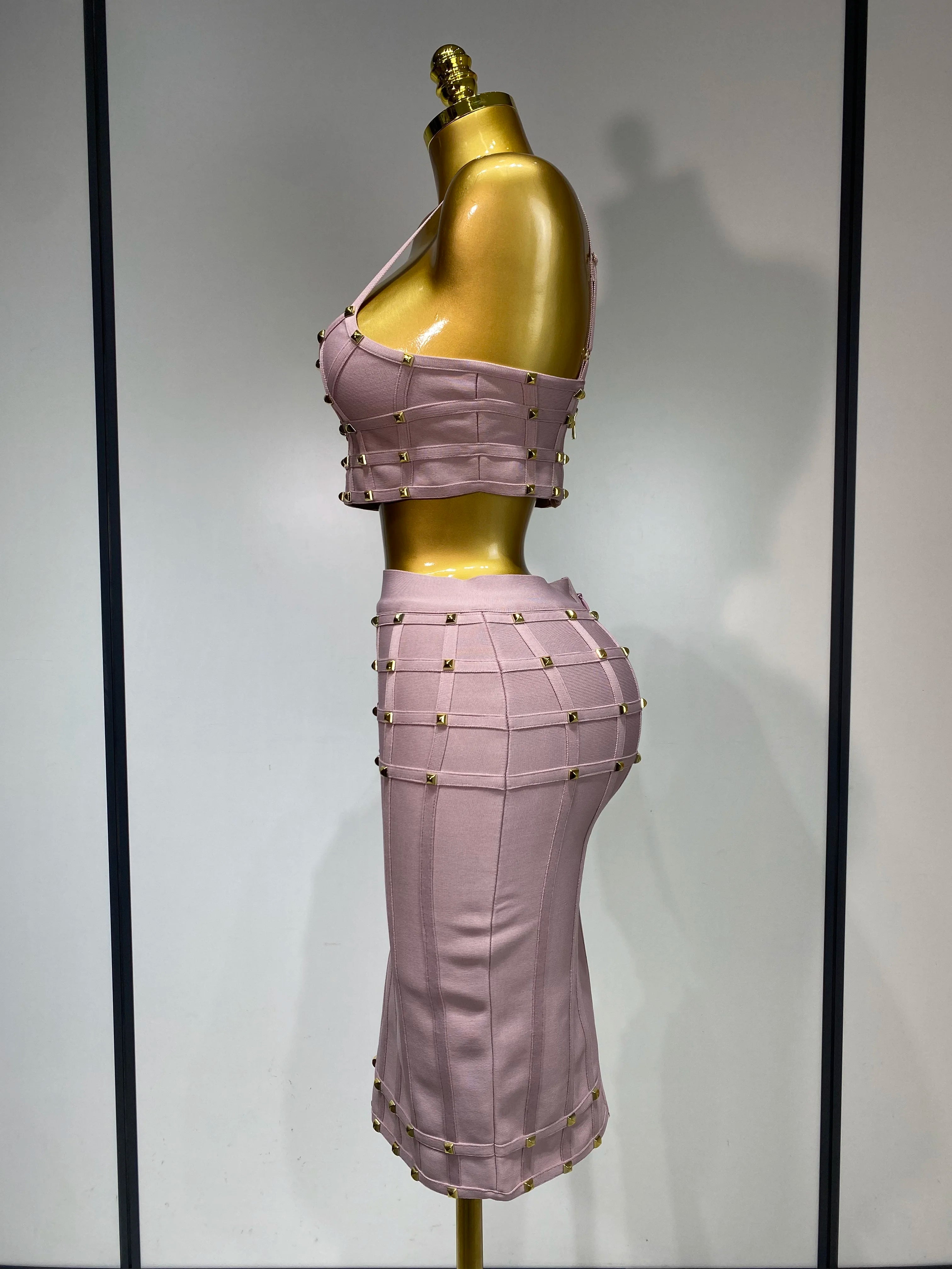 High Quality Women Sexy Luxury Birthday BandageTwo Piece Set Evening Party Prom Gown Celebirty High Street Club Party Outfit