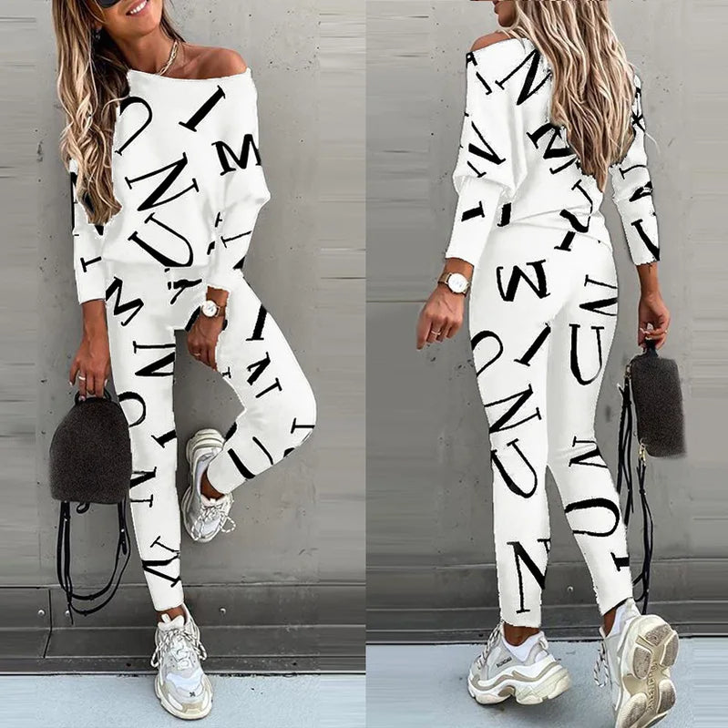 Women Tracksuit Autumn Winter Warm Letter Top Suits Casual Yoga Set Sweatshirts And Jogging Pants Outfits Sweatpants 2 Piece Set D