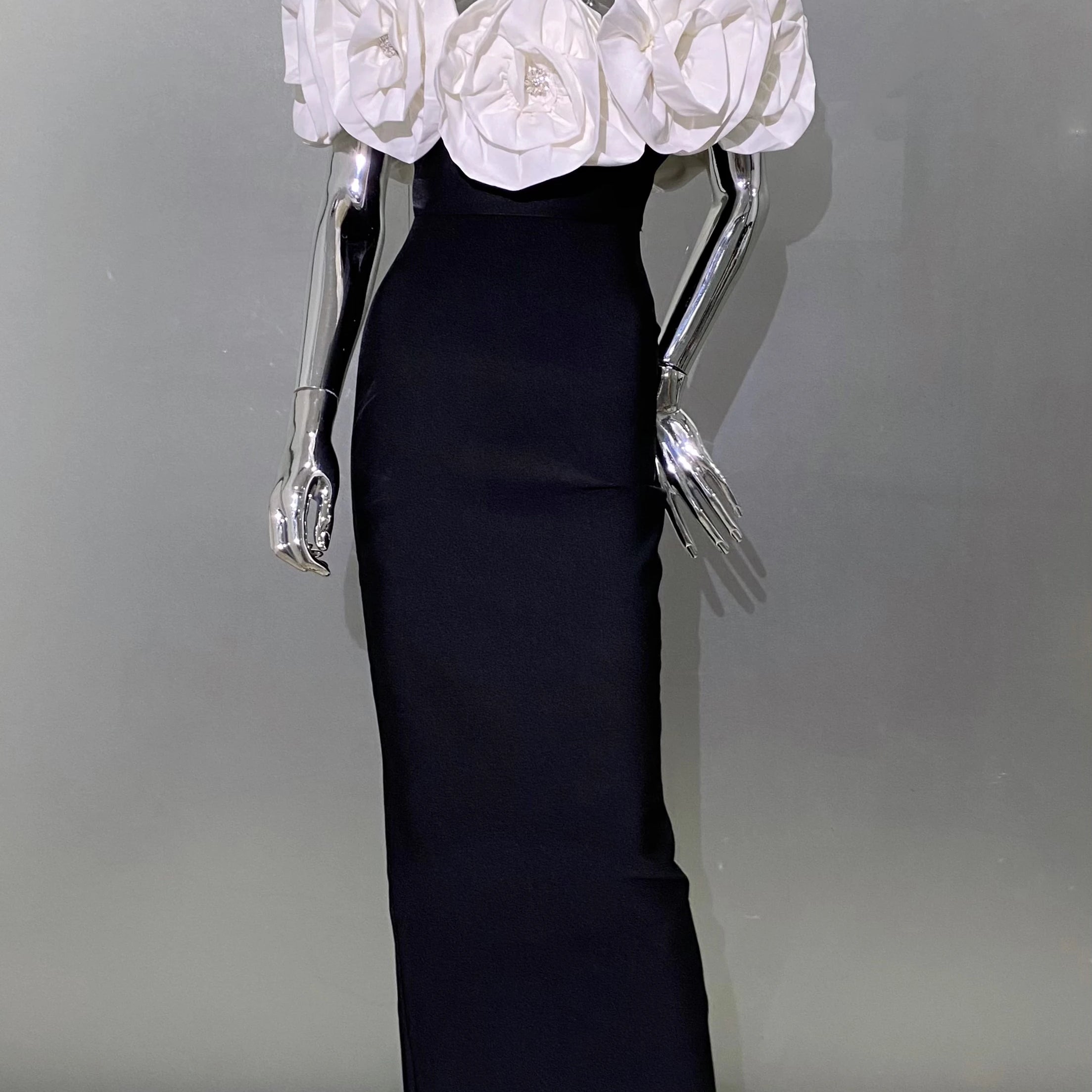 Stereoscopic White Flowers Sexy Off The Shoulder Ankle Lenght Bandage Dress Woman Birthday Party Vestido Wedding Party Outfit