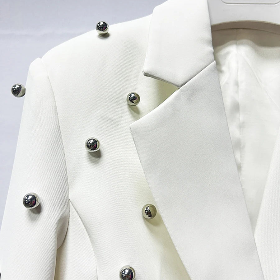 TWOTWINSTYLE Solid Slimming Spliced Bead Fashion Short Jackets for Women Lapel Long Sleeves Temperament Jacket Female Clothing