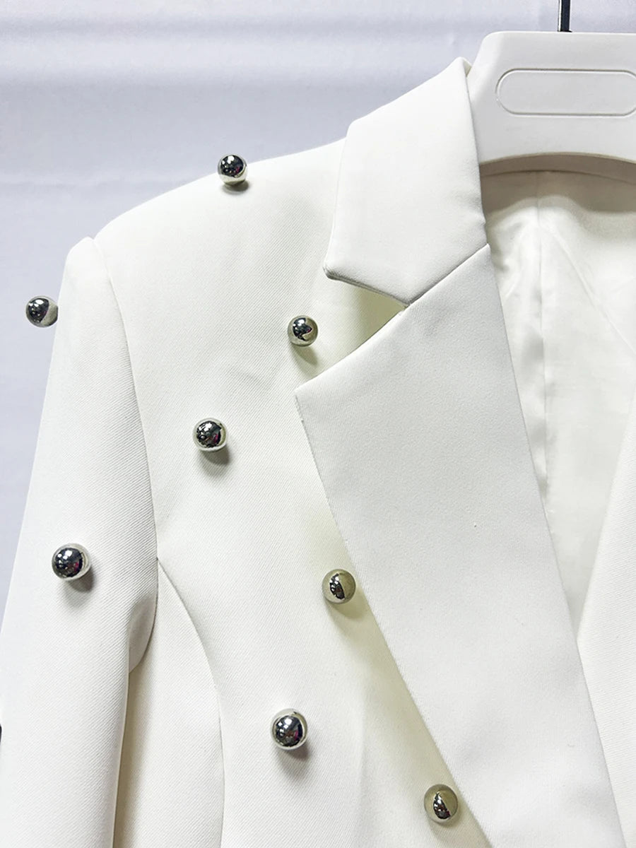 TWOTWINSTYLE Solid Slimming Spliced Bead Fashion Short Jackets for Women Lapel Long Sleeves Temperament Jacket Female Clothing