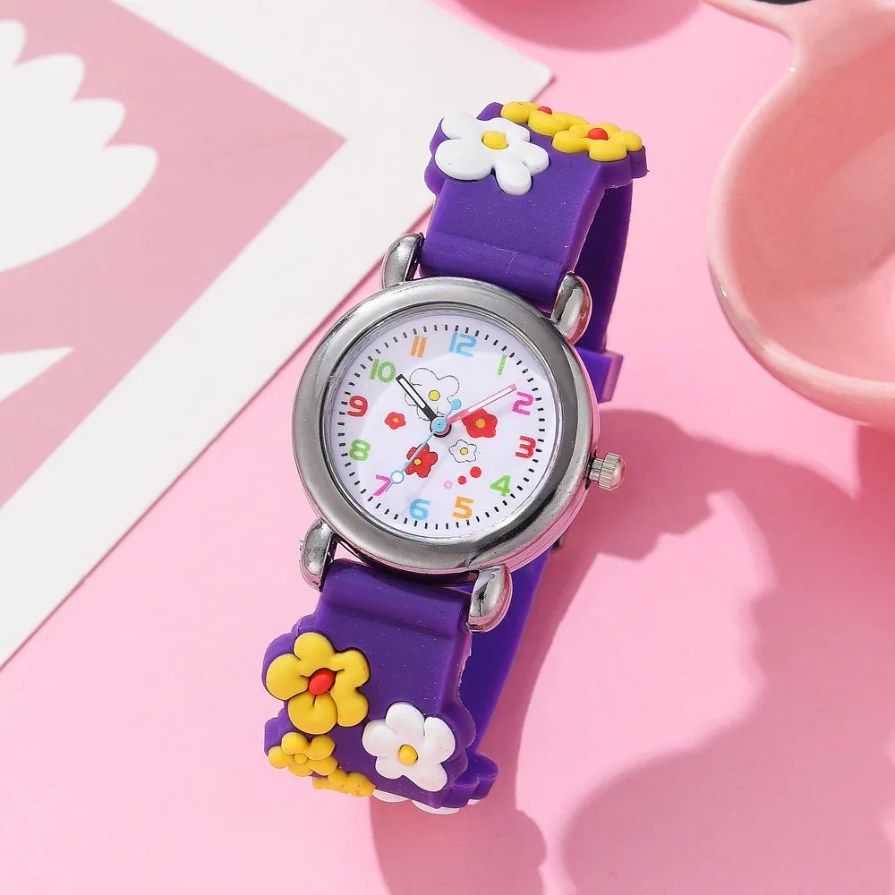 New Kids Watches Cartoon Watches Pink Silicone Quartz Wristwatch Birthday Gift Girl Boy Children Study Time Girl Watch Reloj PURPLE