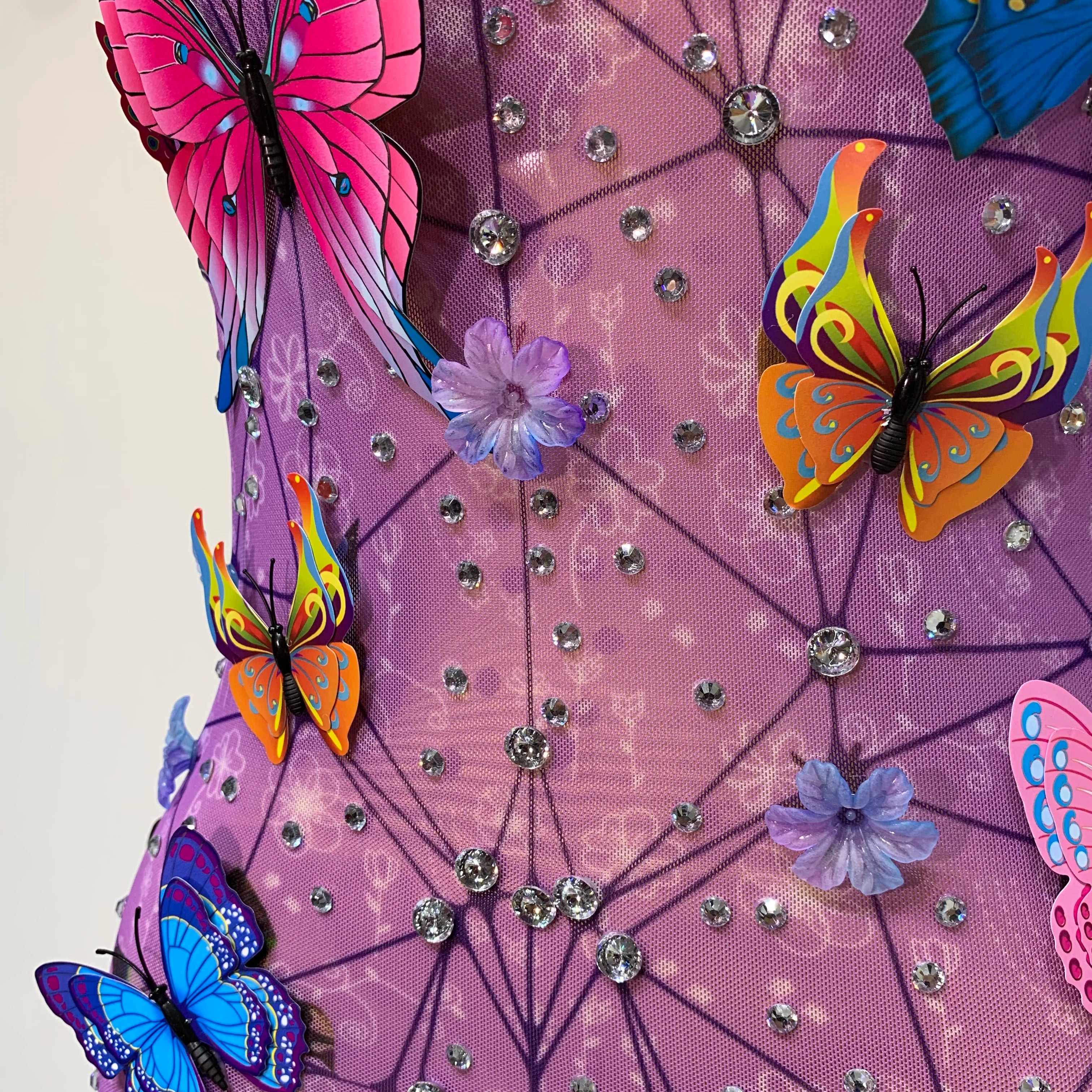 Sparkly Women Sexy Mesh See Through Dress 2025 New Arrival Butterfly Purple Celebrity Luxury Birthday Nightclub Stage Outfit