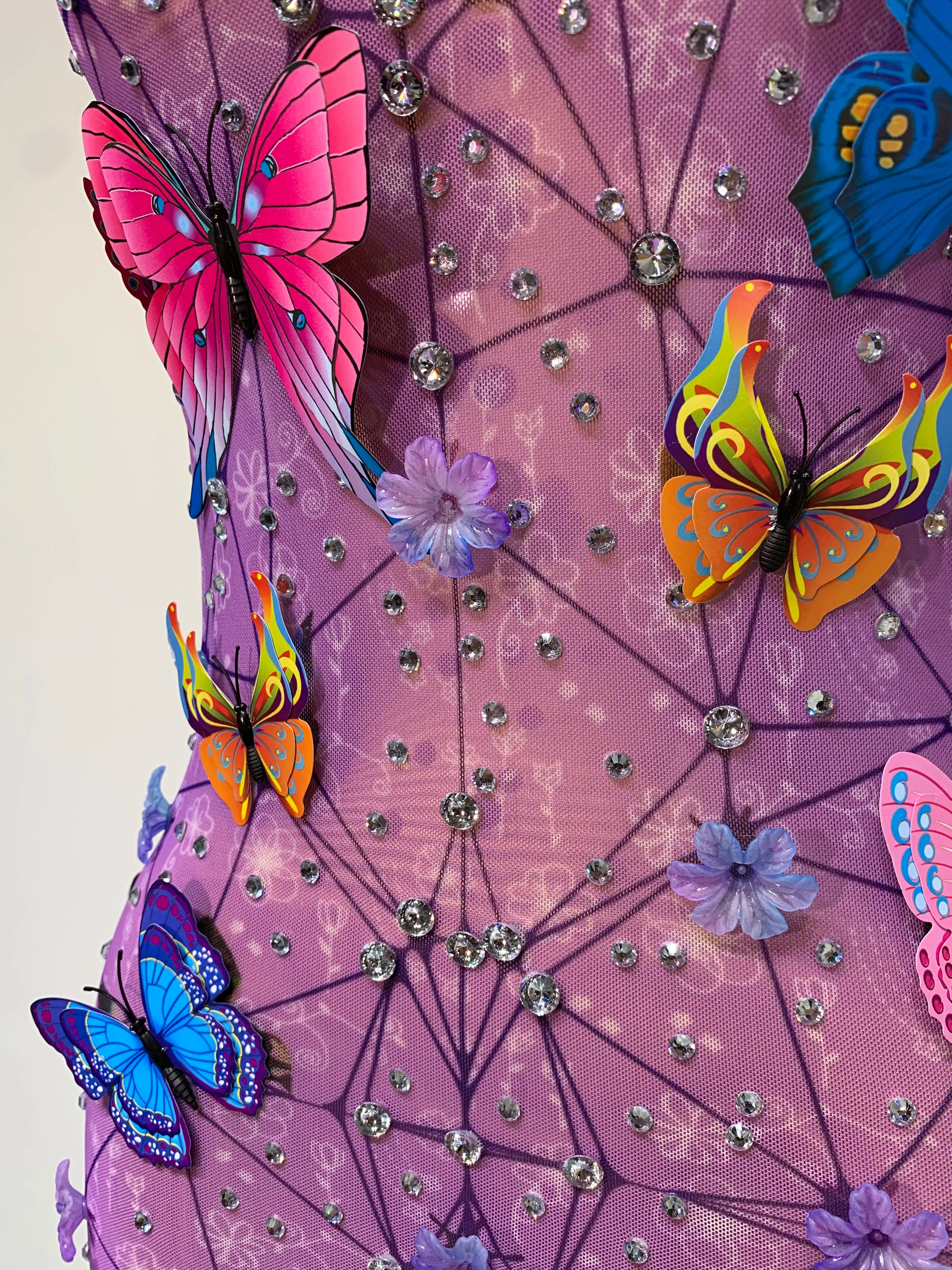 Sparkly Women Sexy Mesh See Through Dress 2025 New Arrival Butterfly Purple Celebrity Luxury Birthday Nightclub Stage Outfit