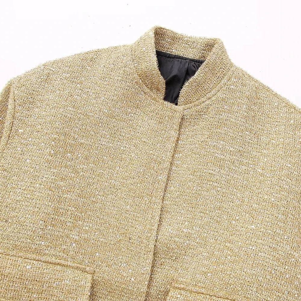 Streetwear Golden Sequined Oversized Jackets Women Long Sleeve Zipper Thick Coats Fashion Autumn Winter Outwears