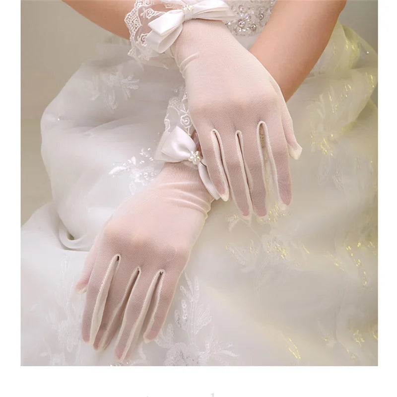 Bridal Wedding Dress Lace Gloves Wedding Open Finger Gloves White Lace Medium Length Slim Wedding Gloves Simple