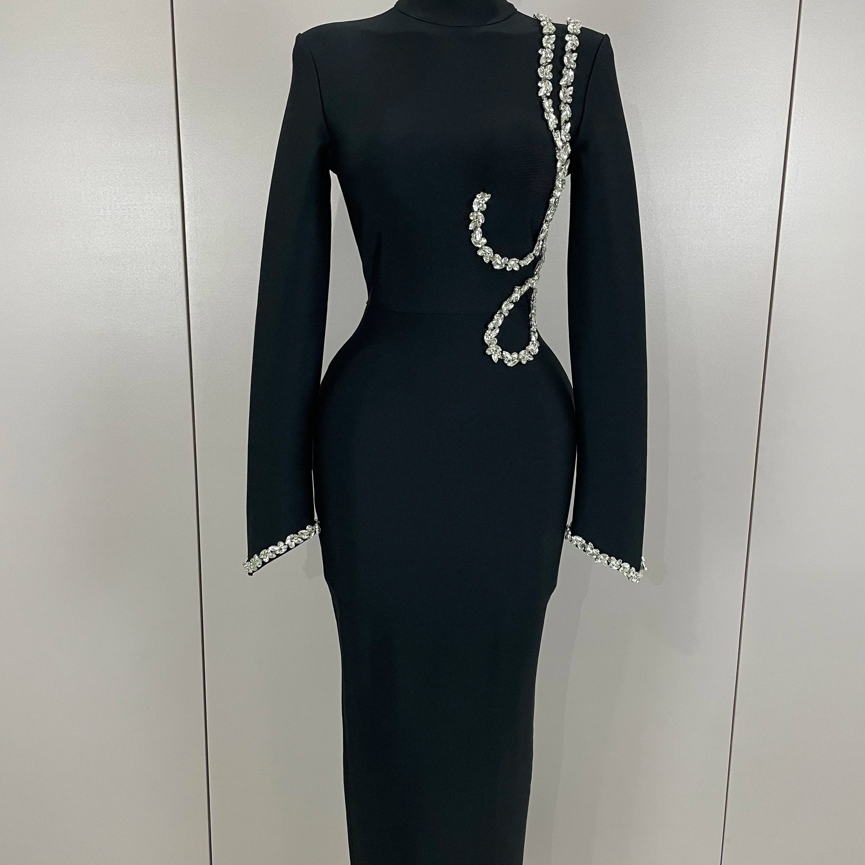 Sexy Long Sleeve Diamonds Maxi Long Bodycon Bandage Dress 2025 Women Celebrity Elegant Evening Party Luxury Birthday Dresses